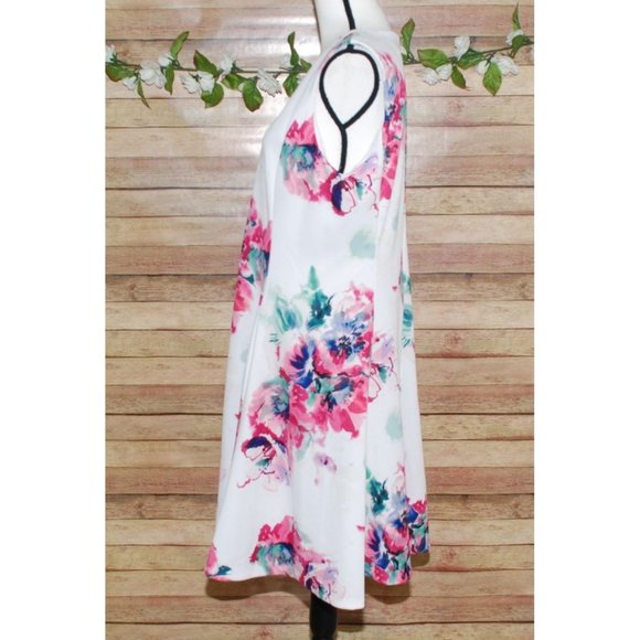 DKNY Ladies Floral Scuba Dress Size 14 Fit And Flare Back Zip Sleeveless Stretch - Picture 8 of 13